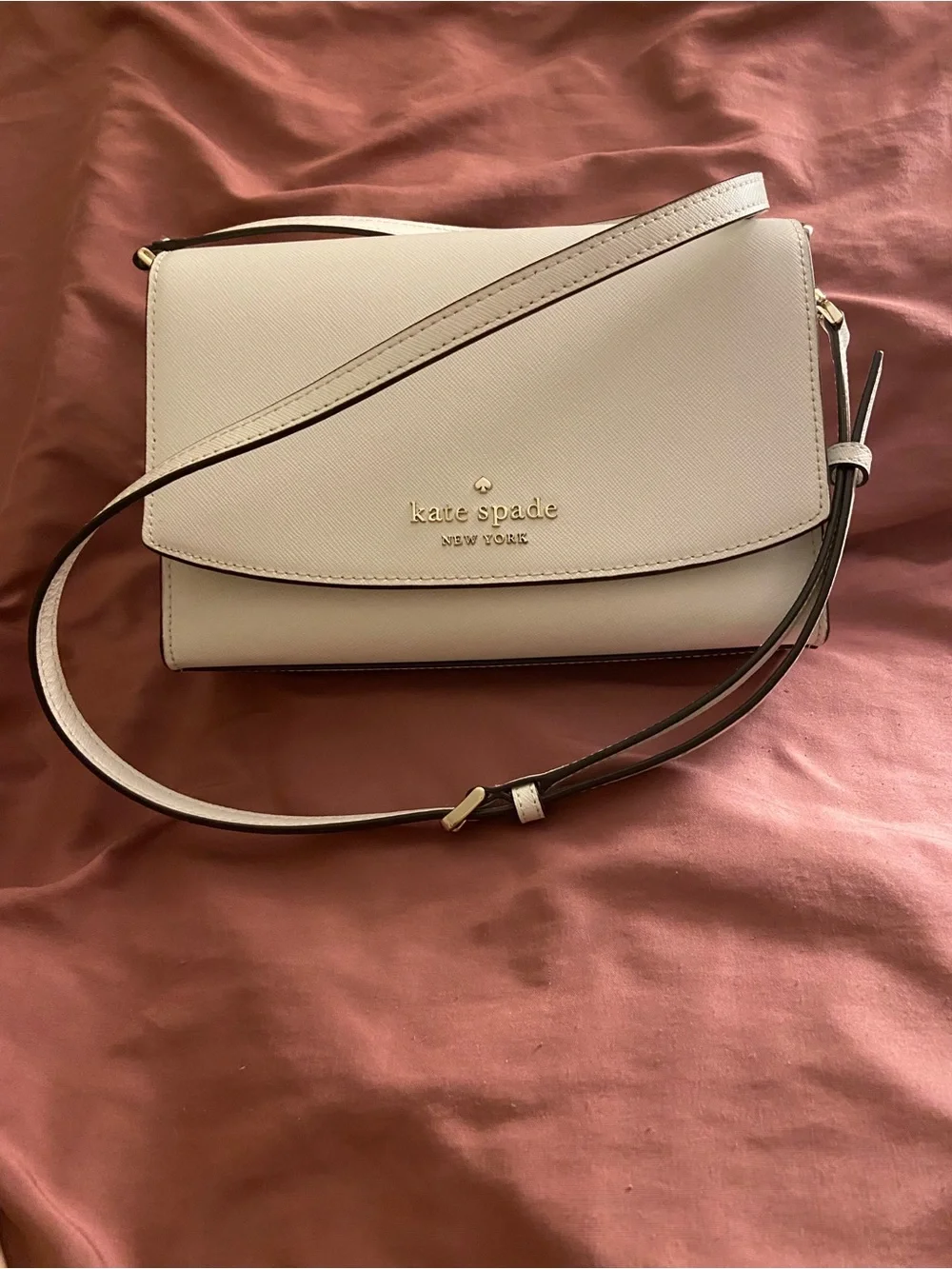 kate spade Cream Leather Crossbody with Gold Logo
